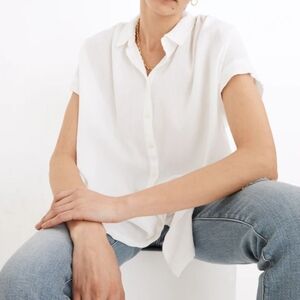 Madewell Eyelet White Crinkle Gauze Central Tunic Button Front Top Shirt